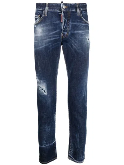 Dsquared2 Distressed-effect Slim-fit Jeans In Navy Blue