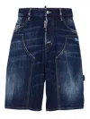 Dsquared2 Carpenter-style Blue Denim Shorts With Vintage Finish In Blue