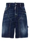 Dsquared2 Carpenter-style Blue Denim Shorts With Vintage Finish In Blue