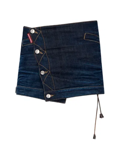 Dsquared2 Dark Urban Wrap Mini Jean Skirt In Blue