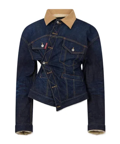 Dsquared2 Dark Urban Wrap Oversized Jean Jacket In Blue