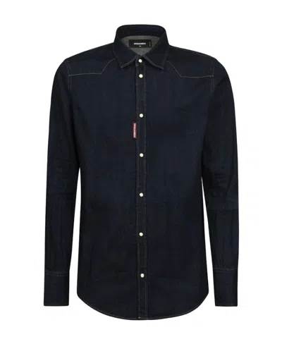 Dsquared2 Dark-wash Denim Shirt In Black