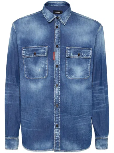 Dsquared2 Dark-wash Denim Shirt In Navy