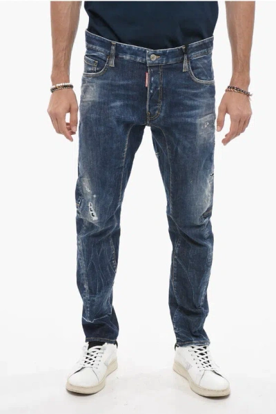 Dsquared2 Dark-washed Tidy Biker Denims With Distressed Detail In Blue