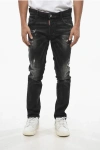 Dsquared2 Dark Washed Vintage Effect Skater Jeans With Silver Tone Mon In Blue