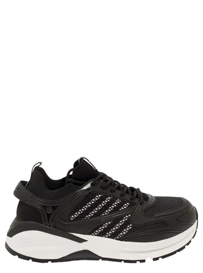 DSQUARED2 'DASH' BLACK LOW TOP SNEAKERS WITH 1964 LOGO IN TECHNO FABRIC MAN