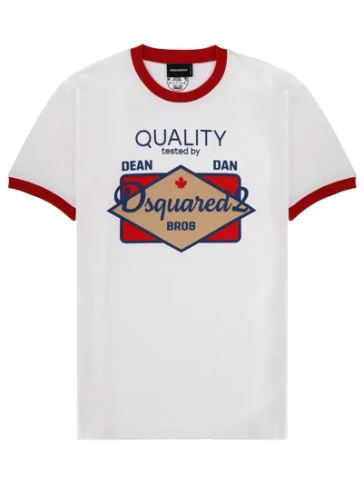 Dsquared2 Men White Crewneck T-shirt With Maxi Logo Print On The Front In Cotton Man