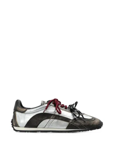 Dsquared2 Dc-642 Distressed Metallic Leather Sneakers In Silver