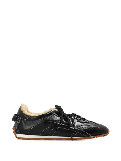 Dsquared2 Dc-642 Shearling-lined Leather Sneakers In Black