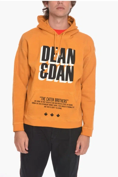 Dsquared2 Dean & Dan Hoodie Sweatshirt With Lettering Print In Orange