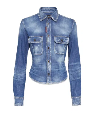 Dsquared2 Dean Denim Mini Shirt In Blue
