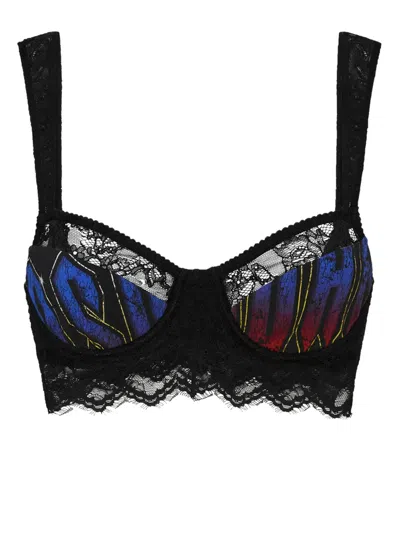 Dsquared2 Decorative-stitching Lace Bra In Black