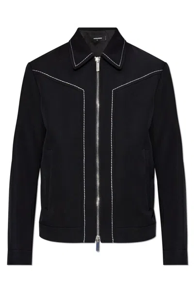 Dsquared2 Topstitched Wool Jacket In Black