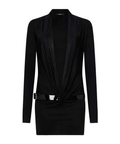 Dsquared2 Deep-cut Shiny Jersey Dress In Black