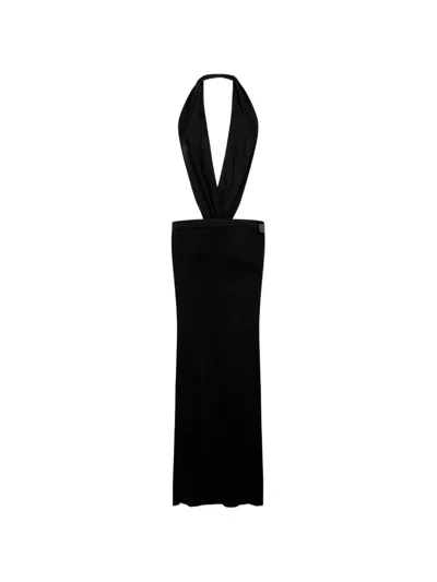 Dsquared2 Deep-cut Shiny Viscose Jersey Long Dress In Black