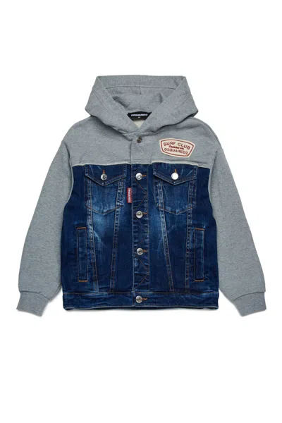 Dsquared2 Denim And Cotton Sweatshirt With Patch In Grey