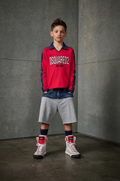 Dsquared2 Denim And Fleece Shorts With Patch In Grey
