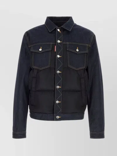 DSQUARED2 DENIM AND POLYESTER DOWN JACKET WITH CONTRAST STITCHING