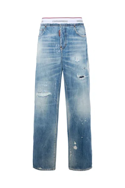 Dsquared2 Denim Baggy Joggers In Blue