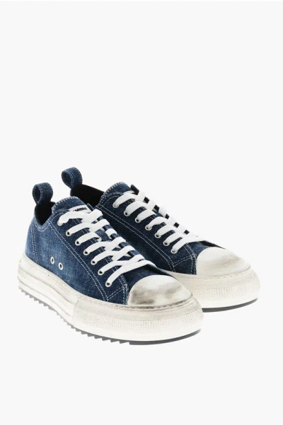 Dsquared2 Denim Berlin Sneakers With Rubber Toe In Blue