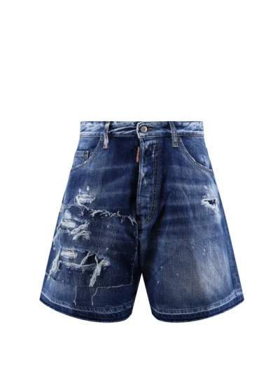 Dsquared2 Denim Bermuda Shorts With Ripped Effect In Blue
