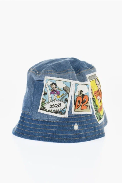 Dsquared2 Denim Bucket Hat With Ricao Betty Boop In Blue