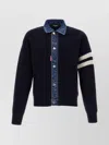 Dsquared2 Blue Cardigan With Denim Panels And Striped Details On The Sleeve In Wool And Cashmere Man