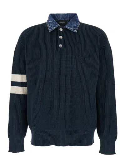 Dsquared2 Denim Collar Sweater In Blue