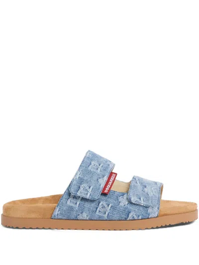Dsquared2 Denim Cotton Calf Flat Sandals In Blue