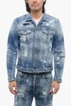Dsquared2 Denim Dan Jeans Jacket With Paint Sketch Motif In Blue