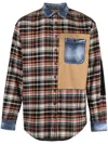 Dsquared2 Patchwork Shirt With Denim Collar And Cuffs In Brown