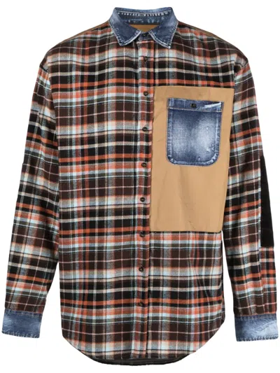 DSQUARED2 DENIM-DETAILS CHECK-PATTERN SHIRT