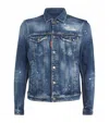 Dsquared2 Paint Splatter Printed Distressed Denim Jacket In Navy