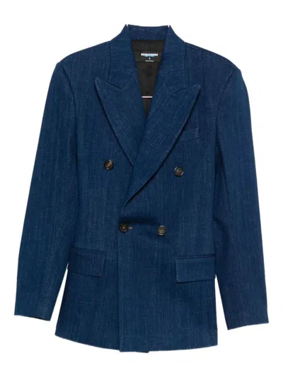Dsquared2 Double-breasted Denim Blazer Jacket In Black