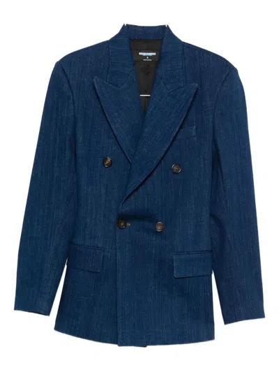 Dsquared2 Denim Double-breasted Blazer Jacket In Blue