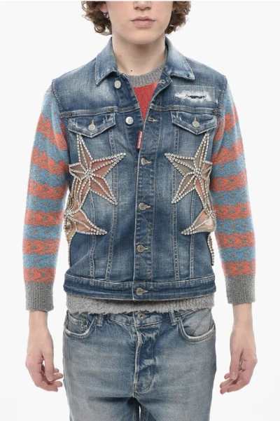 Dsquared2 Denim Gilet Star With See-through Details In Blue