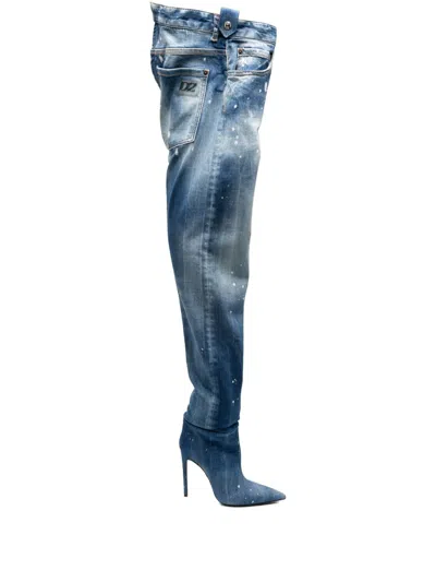 Dsquared2 Denim Heel Boots In Blue