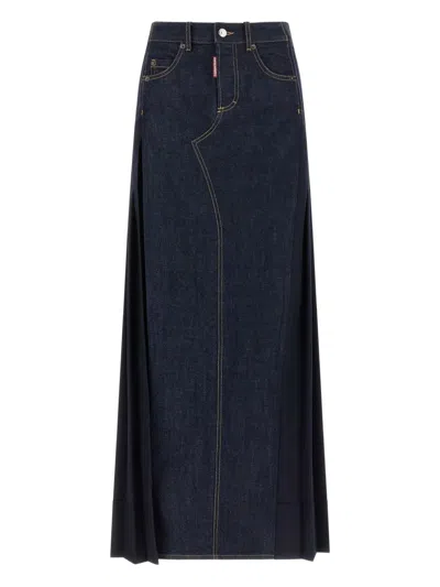 DSQUARED2 DENIM-INSERT PLEATED SKIRT
