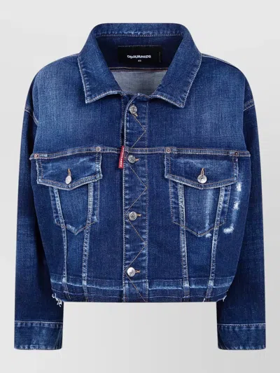 Dsquared2 Denim Jacket Cropped Cut Long Sleeves In Blue