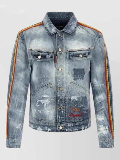 Dsquared2 Denim Jacket La Jean Rainbow Stripe Detail In Blue