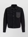 Dsquared2 Black Jacket With Classic Collar And Embossed Logo On The Front In Denim Man In Black
