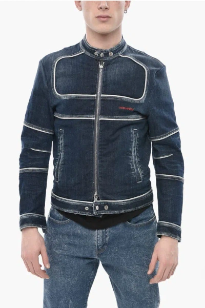 Dsquared2 Denim Jacket With Contrasting Details And Logo Buttons In Blue