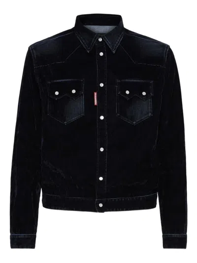 Dsquared2 Denim Jacket With Flocked Detailing In Black