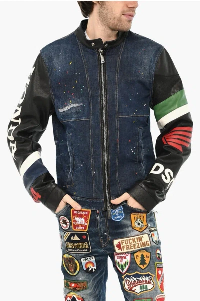 Dsquared2 Denim Jacket With Leather Sleeve Grösse 56 In Blue