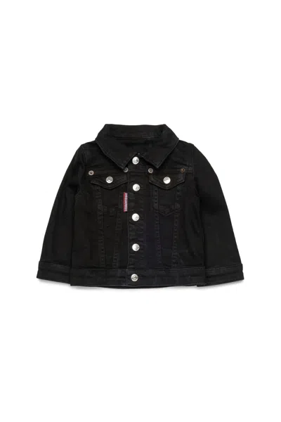 Dsquared2 Denim Jacket With Printed Logo In Black
