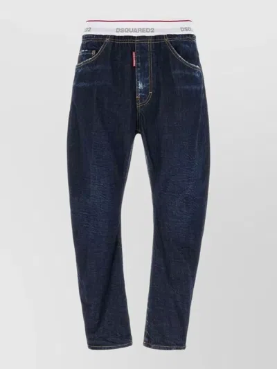 Dsquared2 Denim Jeans Contrast Waistband Belt Loops Pockets In Blue