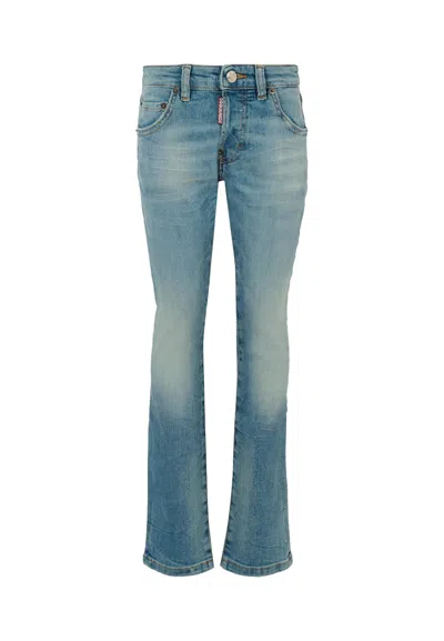 Dsquared2 Kids' Denim Jeans For Boy With Logo In Blue