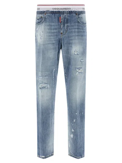 Dsquared2 Denim Jogger Jeans Elastic Waist Five Pockets In Blue
