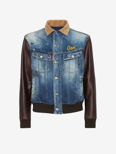 Dsquared2 Denim Leather Jacket In Denim Dark Blue
