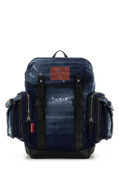 Dsquared2 Denim Logo Backpack In Blue